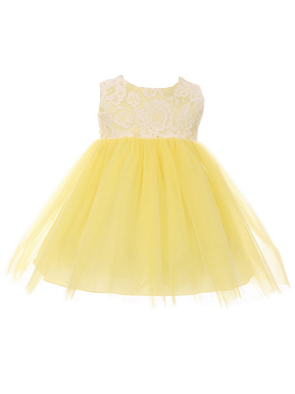 Kids Dream Baby Girls Yellow Lace Illusion Tulle Flower Girl Dress 6-24M - SophiasStyle.com